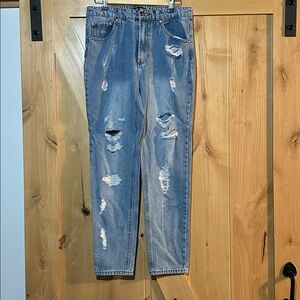 Forever 21 Blue Distressed Straight Leg Jeans